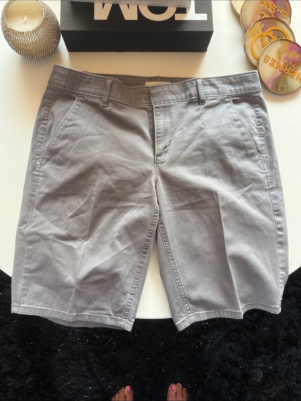 LOFT Women's Gray Flat-Front Chino Shorts